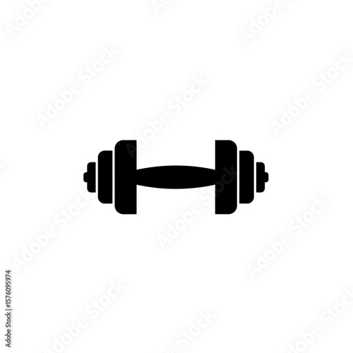 Dumbbell icon in black vector silhouette. Exercising and gym concept, strength workout. Regular physical activity and health, strong muscles. Fitness equipment