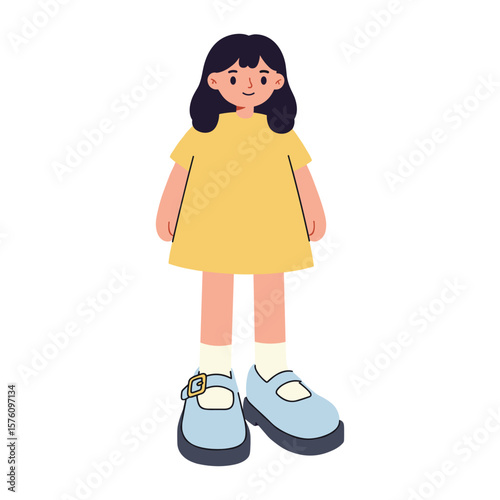 Cartoon Girl with Yellow Dress and Blue Mary Janes