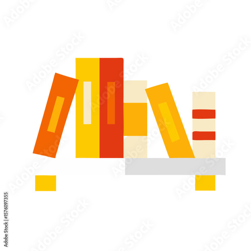 Stacked colorful books on a shelf in minimalist style  