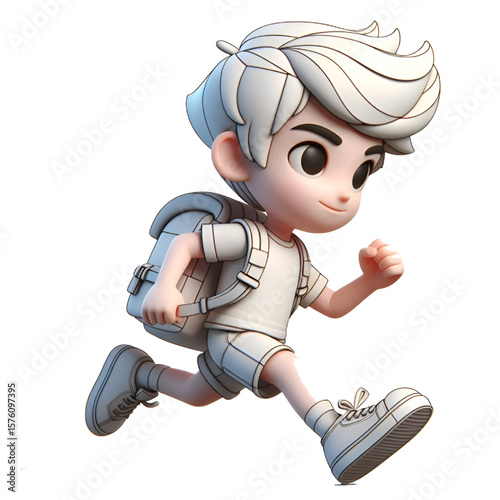 Schoolboy running with a backpack, transparent background