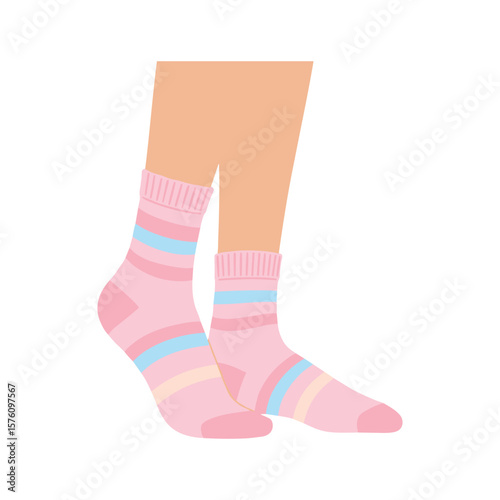 Pair of Pink Striped Socks on Feet