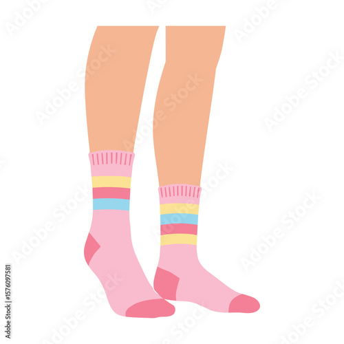 Pair of Legs with Pink Socks and Colorful Stripes