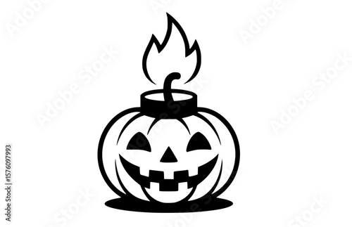 Scary Halloween pumpkin bomb icon with a burning wick and a spooky smile perfect for party invitations and other themed graphics
