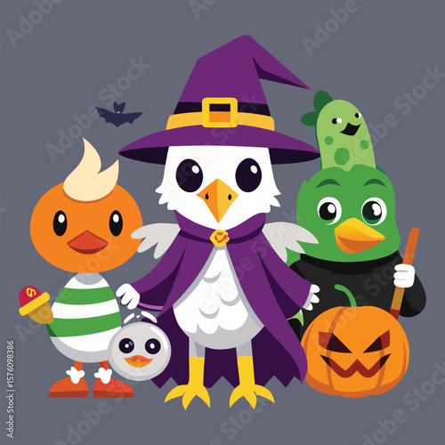 Halloween birds trick or treating costumes pumpkin