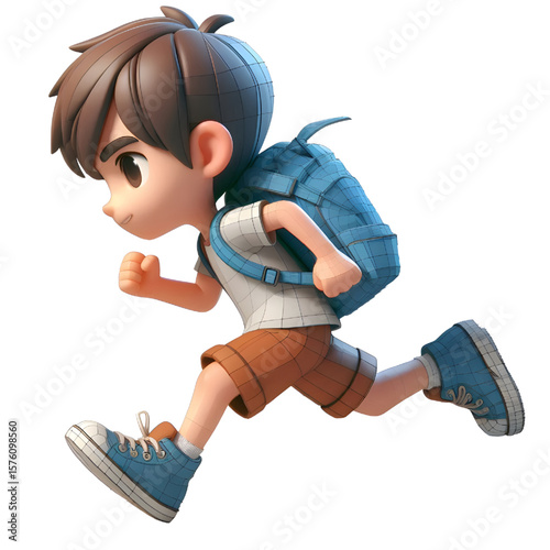 Schoolboy running with a backpack, transparent background