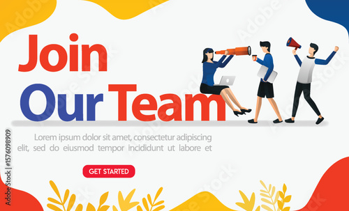 Landing page for job interviews with the words JOIN OUR TEAM, concept vector ilustration. can use for page, template, ui, web, mobile app, poster, banner, flyer, background, website, advertisement