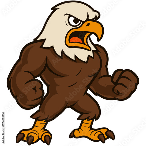 Muscular Cartoon Eagle Character Posed Fiercely