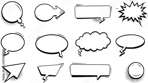 Collection of speech and thought bubbles featuring different comic styles and dynamic outlines for dialogue
