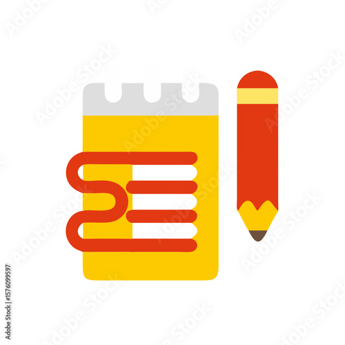Notepad and pencil in flat design style with vibrant colors  