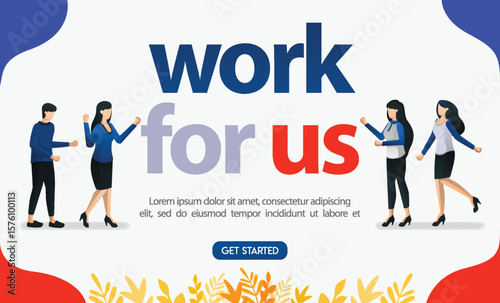 Online advertising for job search websites with WORK FOR US words, concept vector ilustration. can use for landing page, template, ui, web, mobile app, poster, banner, flyer, background, advertisement