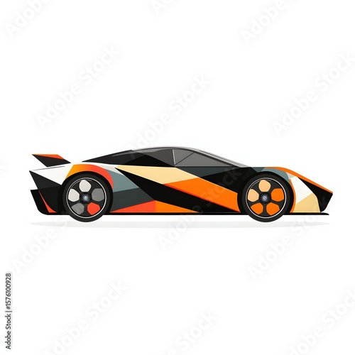 A colorful, abstract design of a sports car.