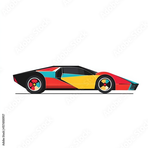 Colorful abstract illustration of a futuristic sports car.