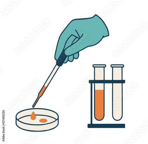 Laboratory Science Vector of a Hand Carefully Examining a Chemical Reaction, Fluid Change, and Scientific Experiment Concept in Minimalist Flat Design