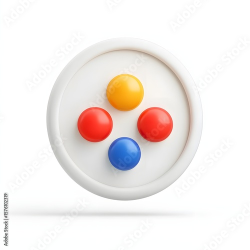 Colorful circular design with four round buttons.
