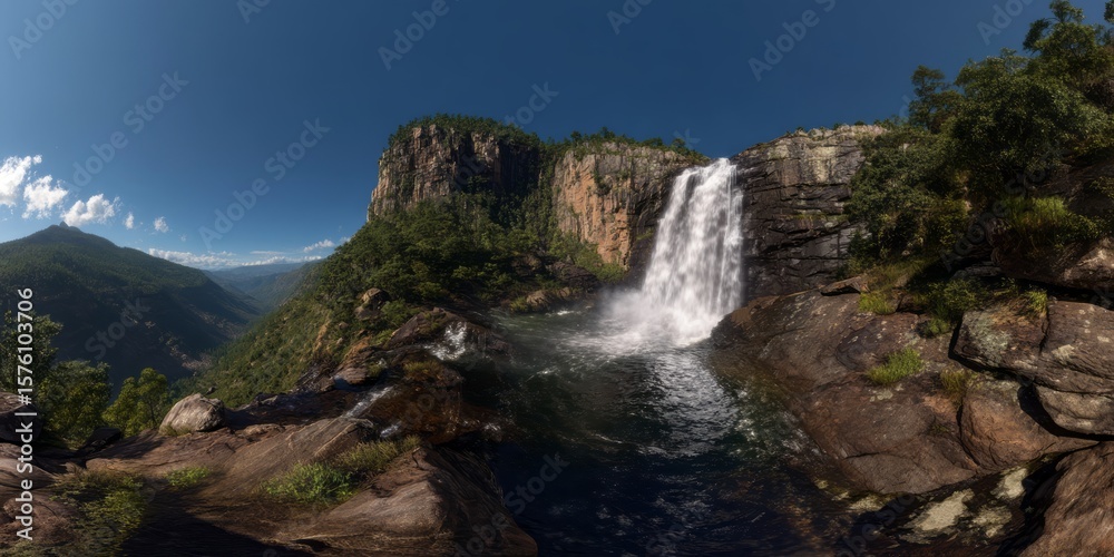 Obraz premium Panoramic view of majestic waterfall nature scene hdr 360 degrees panorama landscape