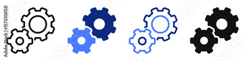 Vector icon or logo of two mechanical gears related to application settings, business teamwork, repair service. Symbols for website or app UI, logo design, illustration