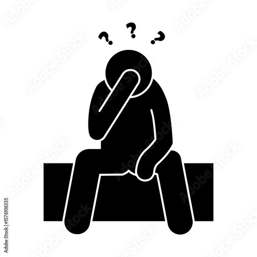 Stickman figure human cartoon silhouettes. people sitting in a daze feeling dizzy.