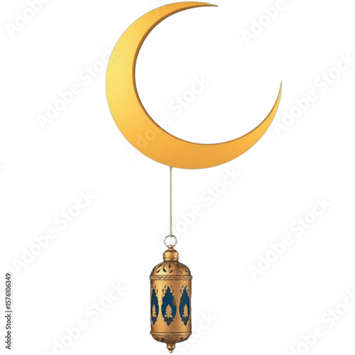 Crescent moon with lantern hanging