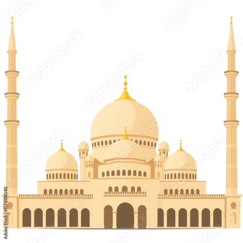 Mosque front view with layered perspective