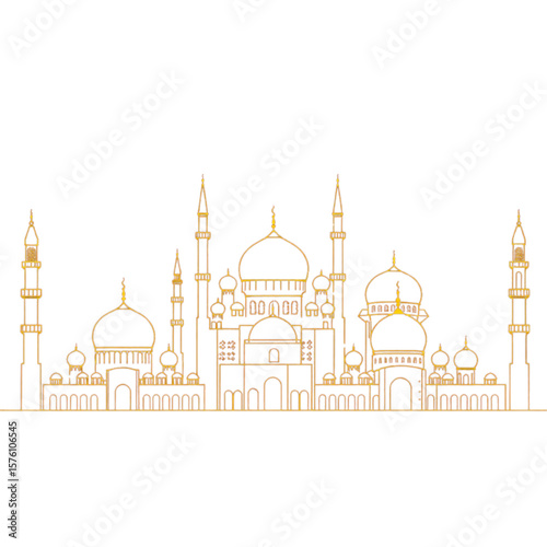 Line art of multiple mosque silhouettes overlapping