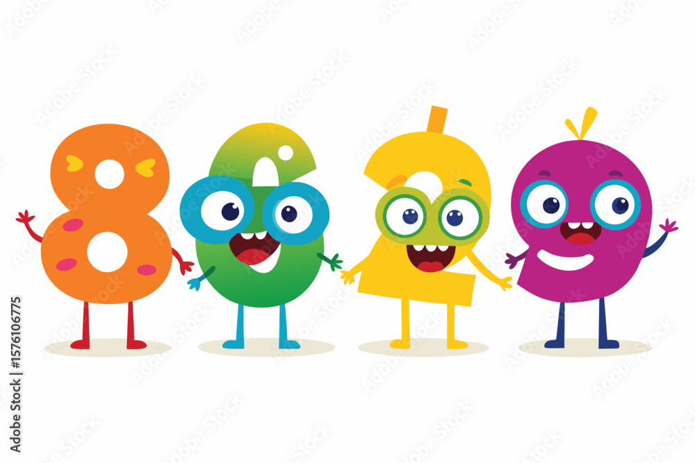 Fototapeta premium Cartoon Illustration of Numbers 0 Through 9 with Colorful Design Elements