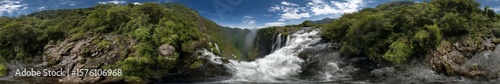 Majestic waterfall in nature hdr 360 degrees panoramic view lush green landscape