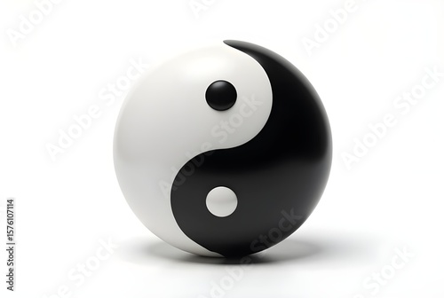 3 D Yin Yang Symbol Sphere on White Background taijitu