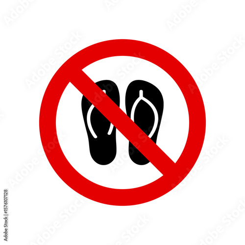 No flipflops sign in red circle. sandals are prohibited. Forbidden sign with slippers glyph icon. prohibition on wearing footwear.