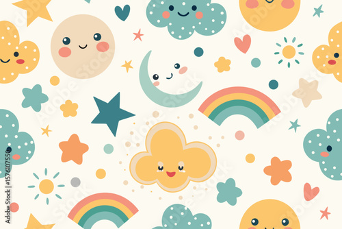 Cute Seamless Pattern Illustration with Playful Elements for Backgrounds and Designs