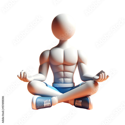 Calm person meditating in lotus pose, transparent background