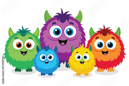 Six Colorful Furry Creatures A Cute and Playful Vector Illustration