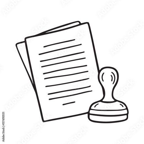 A rubber stamp resting over a single sheet of paper