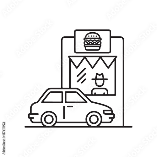 Drive-Thru Burger Restaurant Line Art Illustration