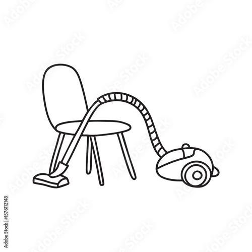 A vacuum cleaner extending beneath a nearby chair