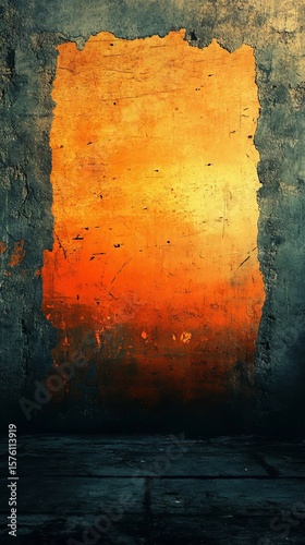 Aged Wall with Orange Backdrop and Rough Texture