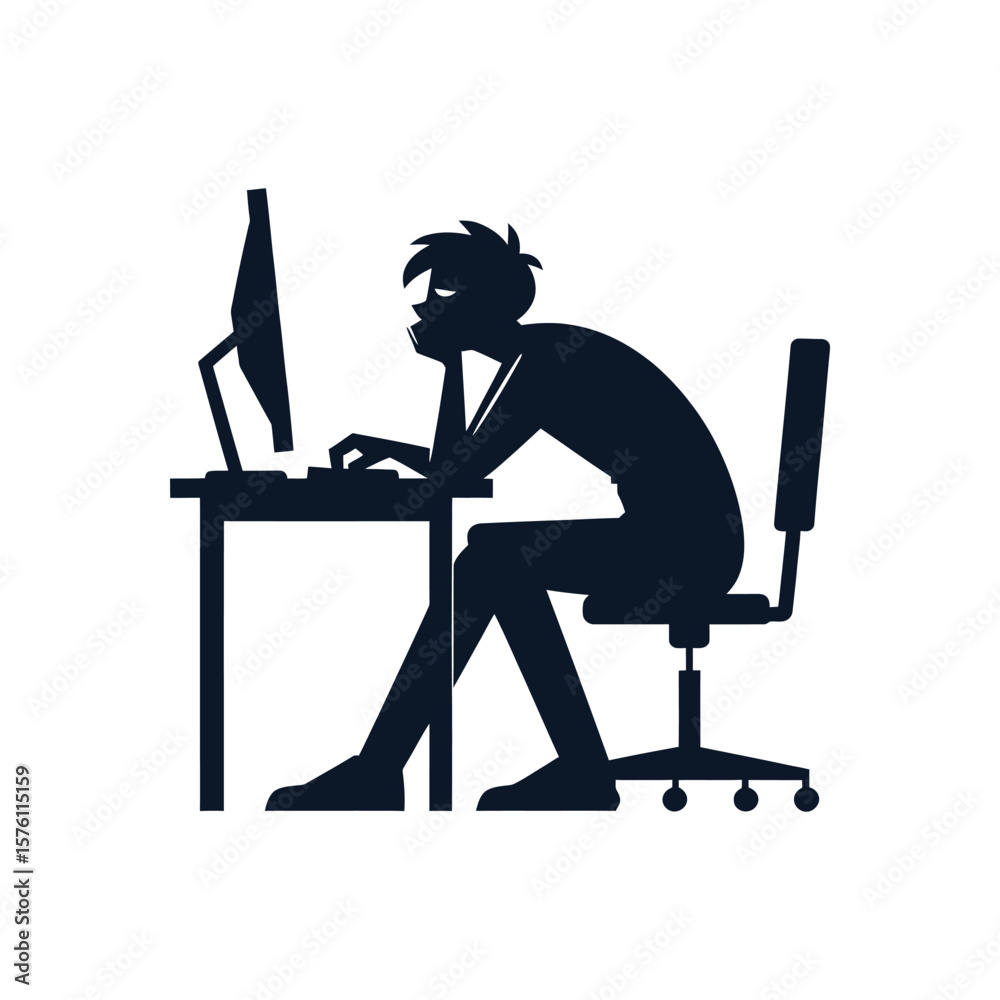 Fototapeta premium Concept of a lack of motivation and frustration at work. A person showing signs of mental fatigue and disinterest. Graphic symbol of a monotonous job