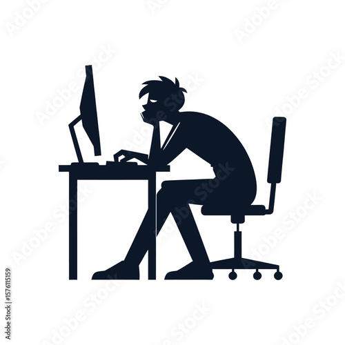 Concept of a lack of motivation and frustration at work. A person showing signs of mental fatigue and disinterest. Graphic symbol of a monotonous job