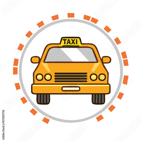 Yellow taxi cab stylized illustration with circle frame design