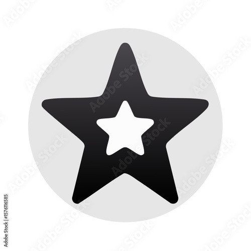 Five Pointed Star in Black Silhouette on Gray Circle with Smaller Star Cutout Design