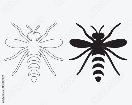 Mosquito silhouette and line drawing doodle