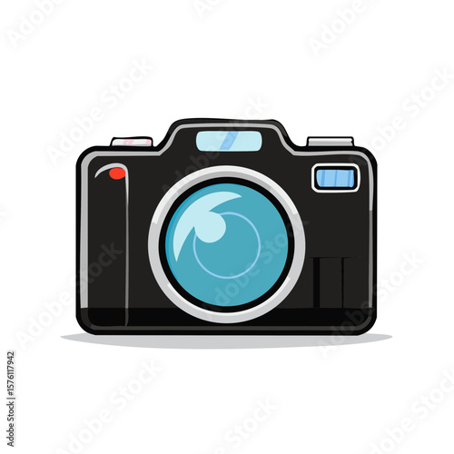 Black Camera with Blue Lens Illustrative Depiction Photography Still Life Icon