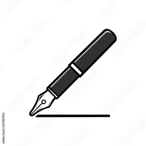 Fountain pen drawing a straight line on paper in vector graphic style