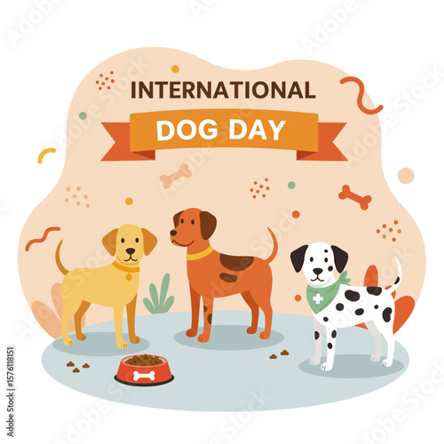 Flat design vector illustration, celebrating international dog day