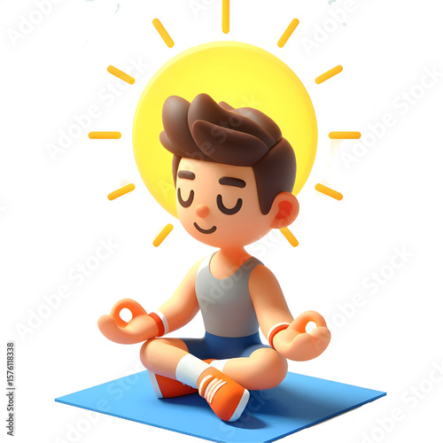 Calm person meditating in lotus pose, transparent background