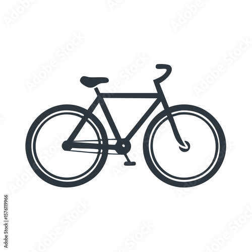 Stylized bike illustration featuring wheels, frame, seat, and handlebar in black