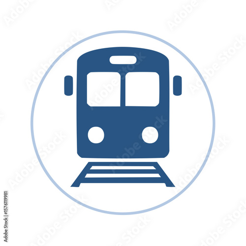 Simple Blue Train Front Icon Illustration in a Circular Frame