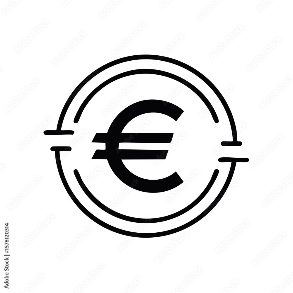 Obraz premium European Euro Symbol Currency Outline Vector Design in Simple Style
