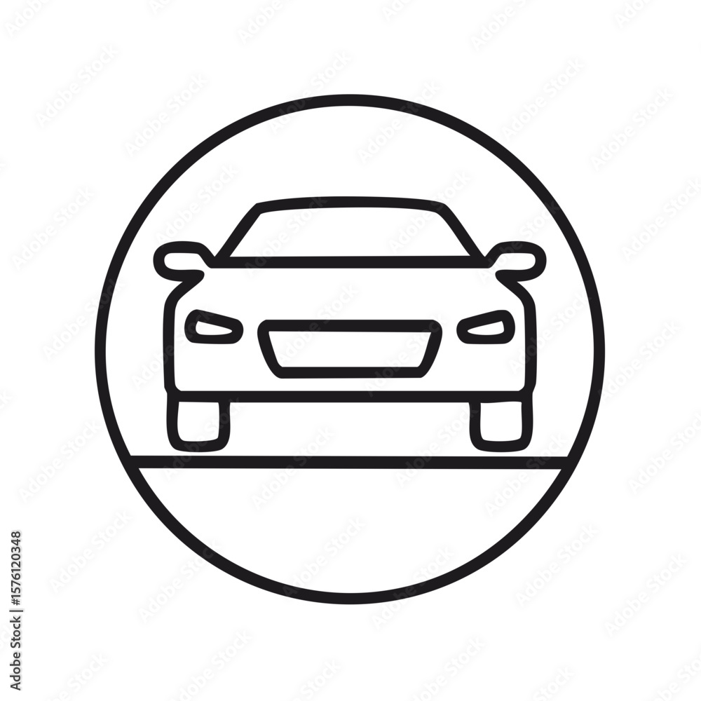 Car front view circle outline road transport linear auto vehicle icon Car front view circle outline road transport linear auto vehicle icon