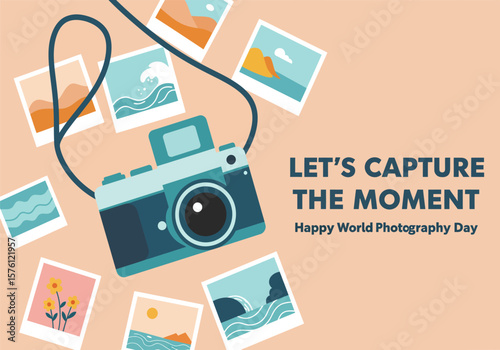 Happy world photography day, flat design vector illustration