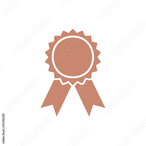 Minimalist vector illustration of a rosette award ribbon seal in terracotta shade for graphic resources